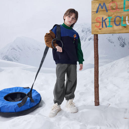 【MQD】冬季新品男大童撞色拼接加绒潮酷休闲半高领卫衣 商品图3