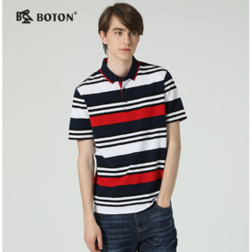 波顿夏季男装红白条纹polo衫设计感小众个性潮流短袖t恤MT621219