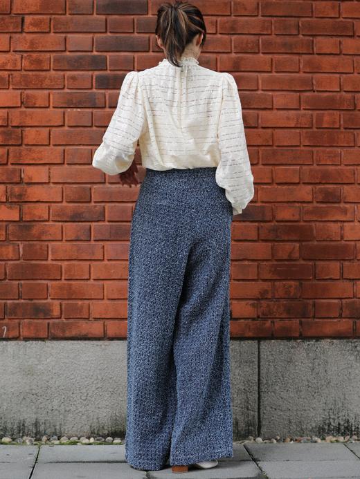 TYNVIE 白色透视条纹荷叶边领衬衫 商品图13