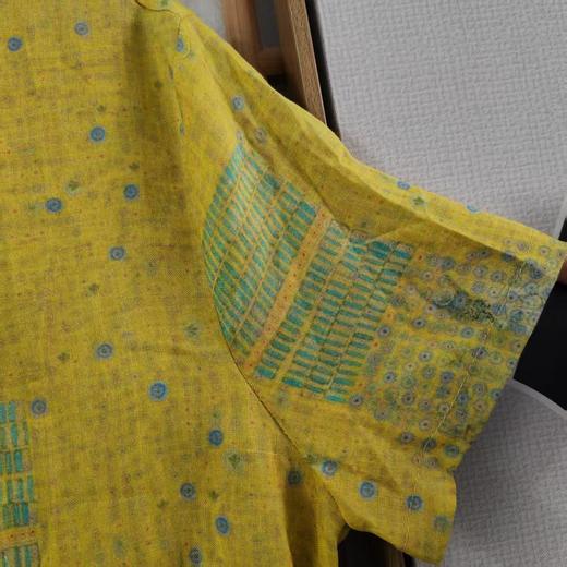 仅一件！XL码 【断码清仓】宽松显瘦文艺复古民族风V领撞色盘扣印花中长款连衣裙ZFYY012 商品图4