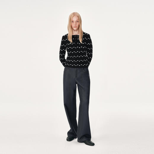 NUTH 复合宽松直筒皮裤加绒保暖休闲裤女 藏青色 商品图3