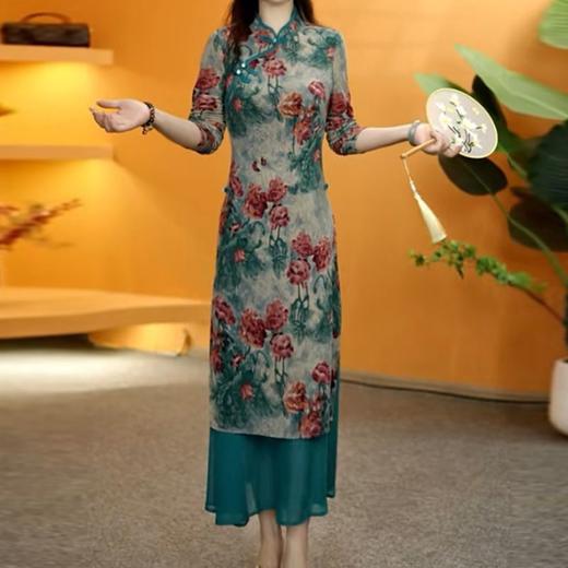 雀说新中式丝旗袍连衣裙女士气质遮肚显瘦连衣裙中长款AL2025-40 商品图1