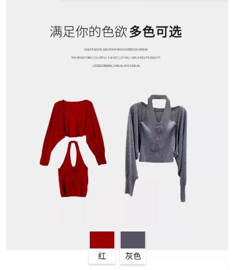 【门店同款】ENJOY秋季“光阴序语”复古玫瑰挂脖针织两件套 164843119 商品图7