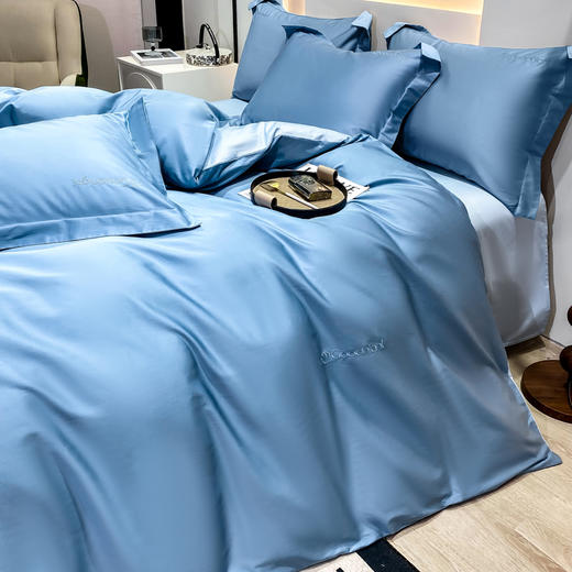 晚安家纺 净界长绒棉臻品四件套蓝200*230cm WA004 商品图4