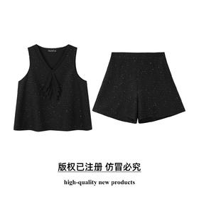 奢姿大码女装2025秋季减龄亮片小香风两件套胖妹妹背心+裤套装9953953739A