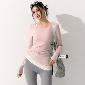 跃牌【禅语梵心】撞色抽绳蓄热显瘦上衣女健身服跑步瑜伽长袖训练运动T恤CX5708