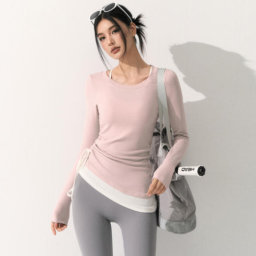 跃牌【禅语梵心】撞色抽绳蓄热显瘦上衣女健身服跑步瑜伽长袖训练运动T恤CX5708 商品图0