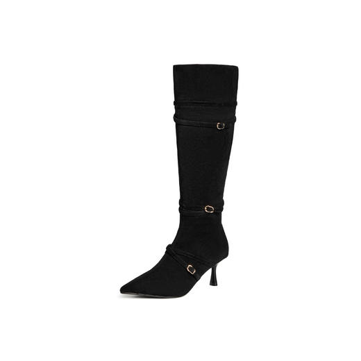 BF楼真美诗2025新冬款羊皮贵气金属扣尖头高跟时装靴长靴女61651DC5吊牌价3298折后价2498 商品图1