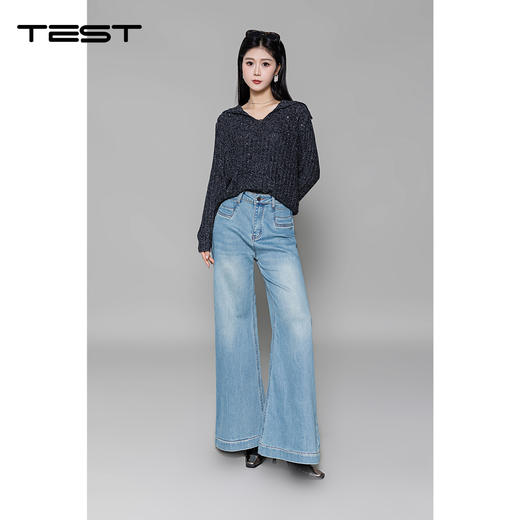 冬上新慵懒随性V领显瘦又吸睛黑色连帽毛衣1254041 商品图1