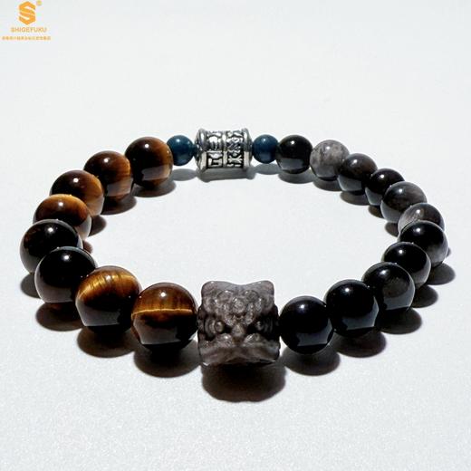 【品牌授权】【香港周六福】原创「曜魄珠」新中式国风男士虎眼石银耀石醒狮招财药香珠手串 商品图1