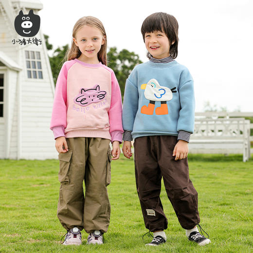小猪大卫秋冬儿童卫衣宝宝加绒圆领套装保暖单上90-120 商品图0