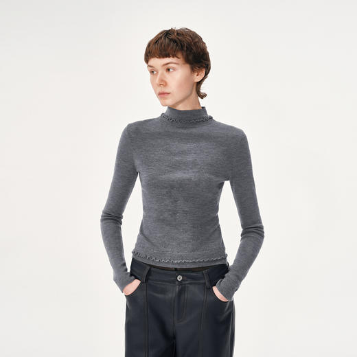 NUTH 100%绵羊毛高领修身正肩打底针织衫女 商品图1