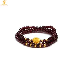 【品牌授权】【香港周六福】 999足金玫瑰花天然石榴石项链（传承礼盒）