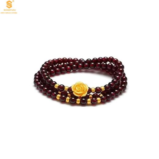 【品牌授权】【香港周六福】 999足金玫瑰花天然石榴石项链（传承礼盒） 商品图0