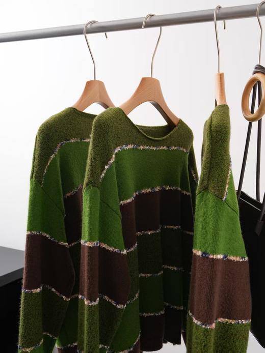 抹茶可可棕三色碰撞条羊毛混纺毛衫 商品图12