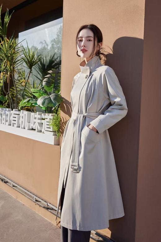 SZ3D53_逍遥游色_风衣_春秋_立领插肩袖腰带收腰中长款垂感大口袋_高级女装_BERNIEELEN 伯妮斯茵 商品图1