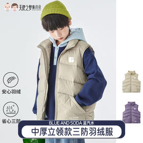 【代发】蓝汽水2025年款亲子中大童立领中厚羽绒服三防面料字母印花马甲