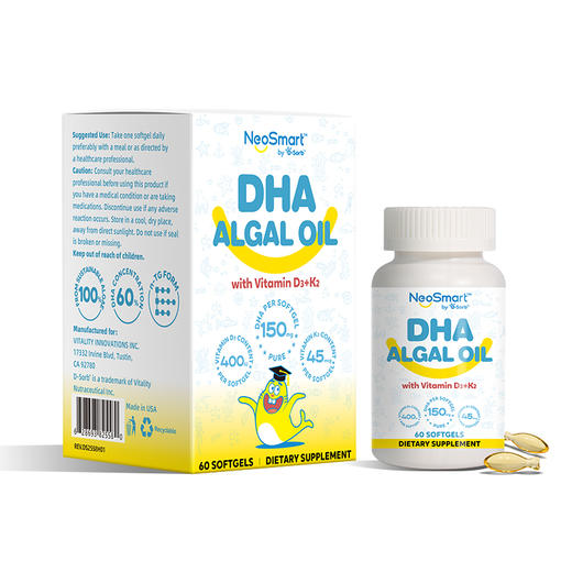 滴适宝（D-Sorb）婴儿DHA 含d3k2儿童多效海藻油60粒 NeoSmart藻油DHA 商品图6