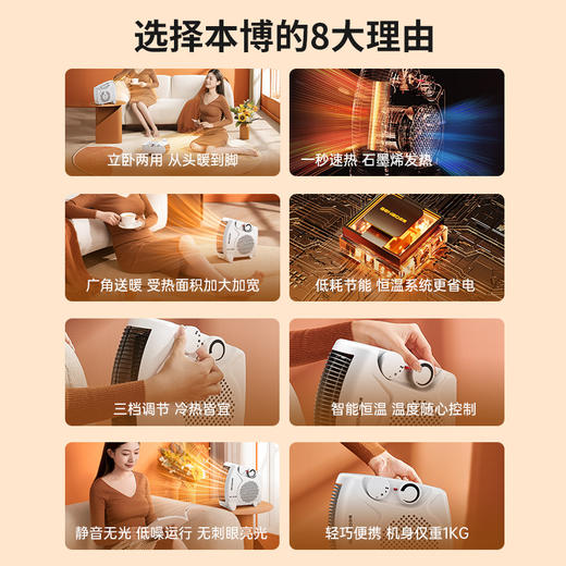 【德国本博！立卧两用！】取暖器暖风机 家用电暖气小太阳 节能省电电热烤火炉热风机 商品图1