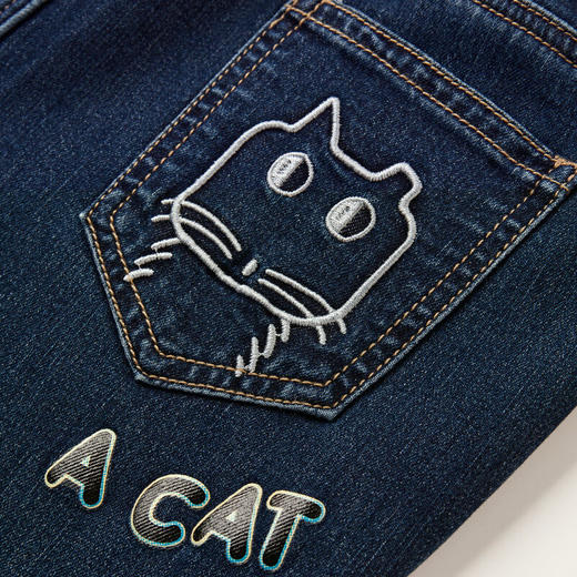 【MQD】女大童冬季甜美穿搭微喇保暖牛仔裤 商品图4