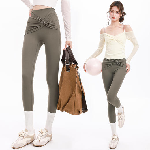 跃牌【禅语梵心】裸感纽结收腹高弹力运动裤瑜伽裤紧身显瘦高腰蜜桃提臀健身长裤女CK3455 商品图2