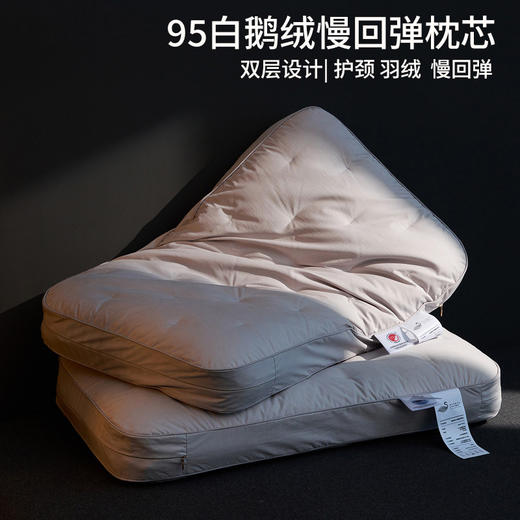 【可调节95白鹅绒H枕】95白鹅绒枕芯民宿酒店枕头慢回弹羽绒枕成人H护颈枕 商品图3