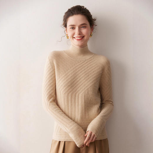「高货qj」全新升级【铂金会员441/天猫589/差价148】(03753)洛诗琳气质半高领羊绒衫2025秋冬双层纹理提花针织上衣女 商品图1
