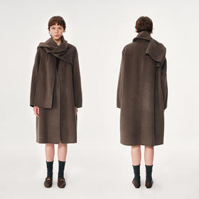 NUTH 羊毛混纺复古宽松围巾披肩长款毛呢大衣厚外套女