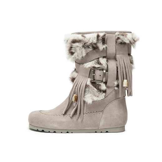 BF楼真美诗远山浮雪2025新冬款牛皮复古波嘻风勃肯毛绒雪地靴女吊牌价2498折后价1898 商品图1