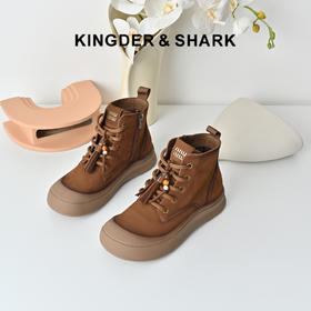 经典鲨2025年冬季专柜新品牛皮革加绒保暖高帮休闲鞋棉鞋女KW57-558081
