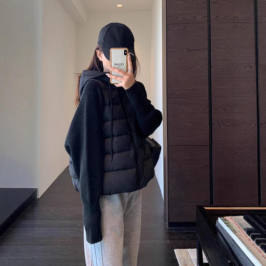 小众设计！时髦针织拼接厚外套短款连帽羽绒服女25秋冬新款！ 商品图1