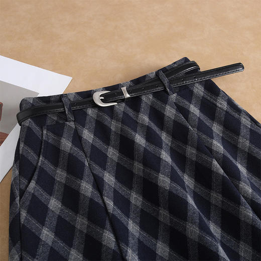 垂坠感格纹百褶大摆裙，通勤高腰显瘦A字裙时尚半身裙MYX-KYL-076-L 商品图3