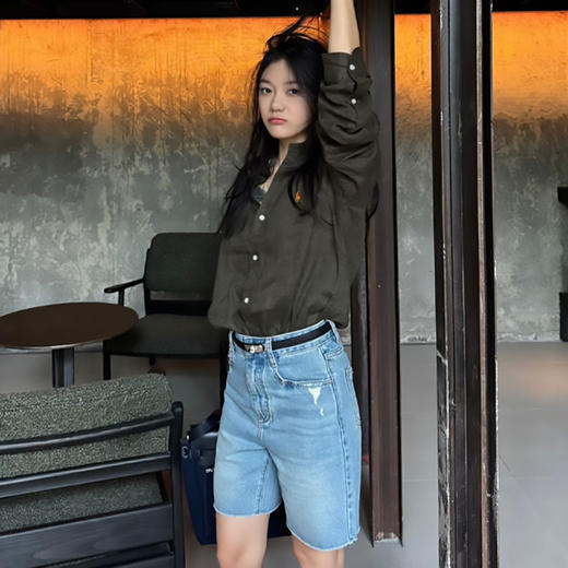 橄榄绿小马刺绣棉麻衬衫，春夏秋三季都实穿的时髦单品，小马精致刺绣logo【3-5天发货，周末顺延】【G】 商品图1