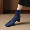 【预售5天】复古风百搭高跟短靴女秋冬新款方头时尚拼接粗跟时装靴瘦瘦靴AJ&JL-838 商品缩略图1