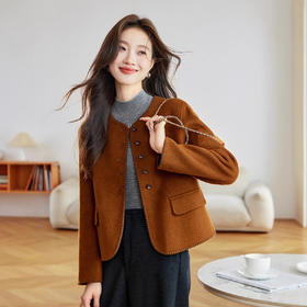 小香风短款羊绒外套，轻熟气质显瘦双面羊毛呢大衣HR-6516