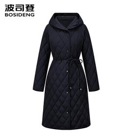波司登2025新款90鹅绒轻薄羽绒服女长款小香风菱格系带连帽外套B250134158