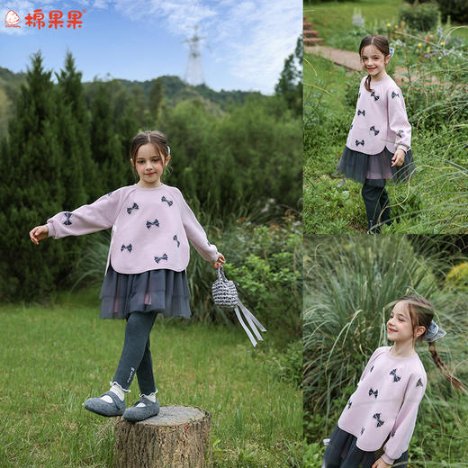棉果果冬季新品女童针织复合绒保暖丁香紫网纱连衣裙M422700425734 商品图0