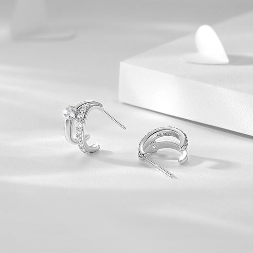 卡蒂罗KADER 星光耳钉 925银轻奢小众原创设计不规则双圈镶嵌闪锆配饰 星轨交织 甜蜜浪漫 耳钉 女款 银色 商品图8
