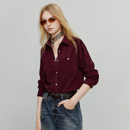 初语衬衫女秋季新款复古灯芯绒法式长袖衬衣叠穿打底时尚上衣 商品图1