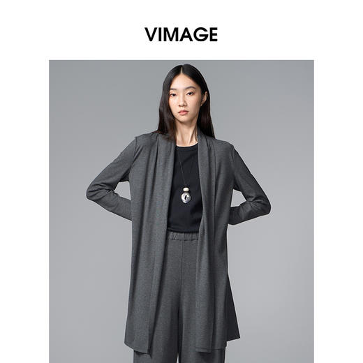 VIMAGE纬漫纪时尚简约慵懒感秋冬新款开衫长款外套V2403108 商品图0