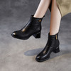 ZM258686真皮妈妈鞋子加绒短靴女靴子皮鞋2025新款秋冬季粗跟高跟鞋马丁靴 商品缩略图0