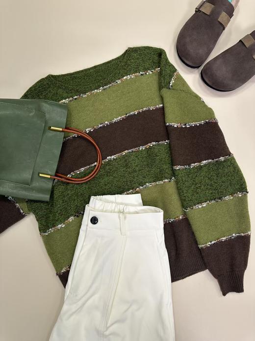 抹茶可可棕三色碰撞条羊毛混纺毛衫 商品图9