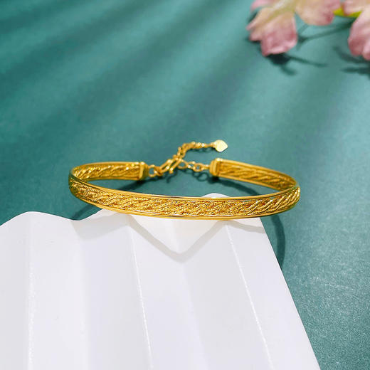 【限时克减150元】足金999 #绕线 （足金999字印）5G黄金空心开口浮光掠影麻花纹金丝编织手镯可调节链镯(5GSZ00115),(预售产品下单后不退款不退货不换货不补差价) 商品图0