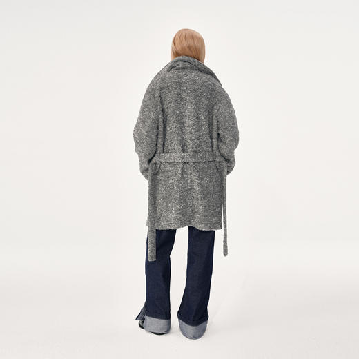 NUTH 羊毛混纺宽松保暖中长款毛呢大衣外套女 灰色/白色 商品图1