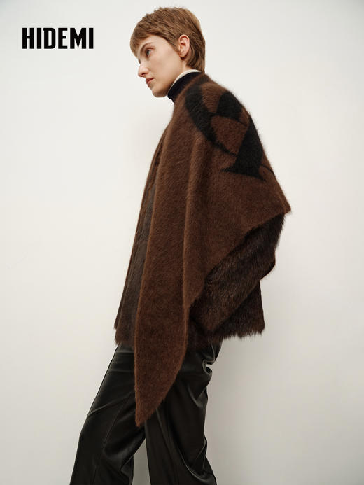 HIDEMI 大秀款青藏高原可溯源牦牛绒拉毛长拉绒logo系列三角形围巾大披肩 商品图3