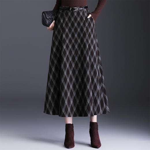 垂坠感格纹百褶大摆裙，通勤高腰显瘦A字裙时尚半身裙MYX-KYL-076-L 商品图1