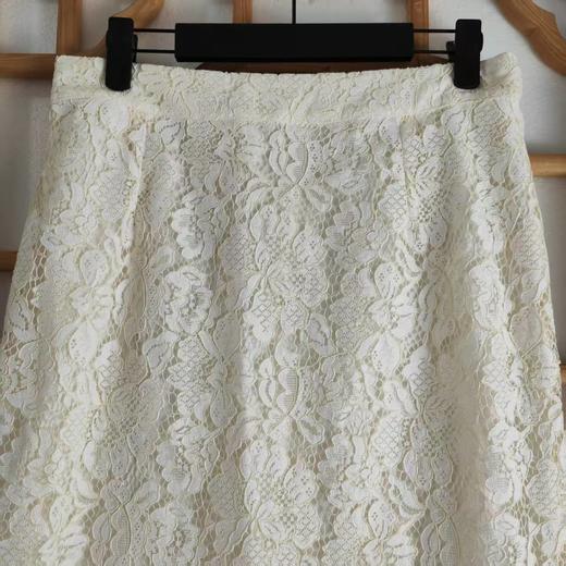 仅一件！【低价清仓】米白色立体蕾丝半身裙高腰显瘦中长款精致花纹ZFYY017 商品图1