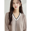 丁摩新款v领长袖山羊绒撞色针织衫女设计感重工链条时尚上衣AL21254 商品缩略图2