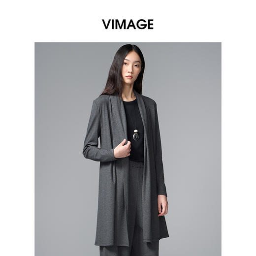 VIMAGE纬漫纪时尚简约慵懒感秋冬新款开衫长款外套V2403108 商品图5