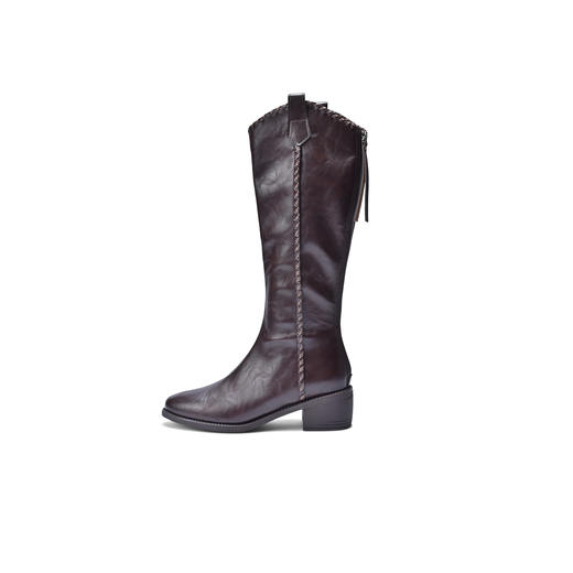 经典鲨2025冬专柜新品气质尖头中粗跟后拉链骑士靴长筒靴女KW89-558191 商品图4